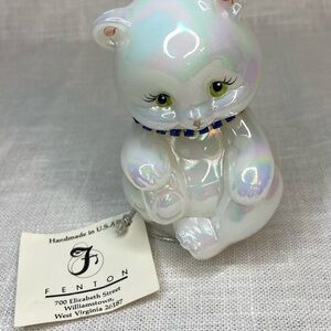 Fenton September Birthstone Bear Embellished w/Faux Sapphire Necklace NWT